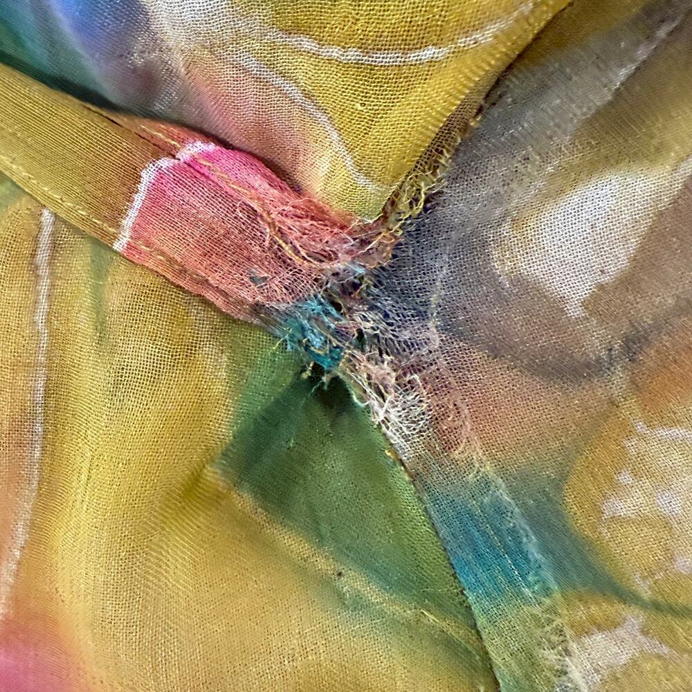 Vintage 80s 90s Tie Back Watercolor Midi Dress Fairy Grunge Boho Hippie Whimsy L - Picture 7 of 11